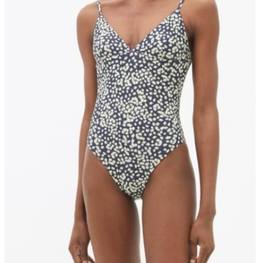 MATTEAU Plunge Maillot 1pc Swim Suit Navy Floral Midnight Daisy  Sz 5 (New)